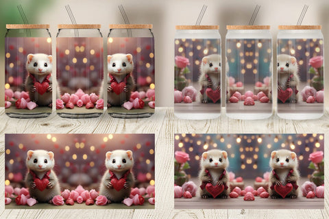 Glass Can Wrap Valentine Cute Ferret Sublimation artnoy 