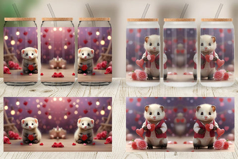 Glass Can Wrap Valentine Cute Ferret Sublimation artnoy 