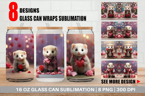 Glass Can Wrap Valentine Cute Ferret Sublimation artnoy 