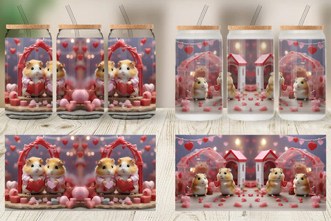 Glass Can Wrap Valentine Cute Hamsters Sublimation artnoy 