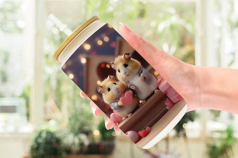 Glass Can Wrap Valentine Cute Hamsters Sublimation artnoy 