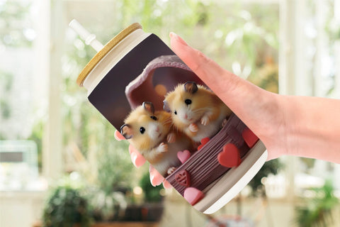 Glass Can Wrap Valentine Cute Hamsters Sublimation artnoy 