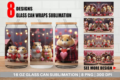 Glass Can Wrap Valentine Cute Hamsters Sublimation artnoy 
