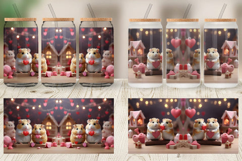 Glass Can Wrap Valentine Cute Hamsters Sublimation artnoy 