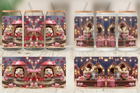 Glass Can Wrap Valentine Cute Hamsters Sublimation artnoy 