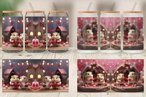 Glass Can Wrap Valentine Cute Hamsters Sublimation artnoy 