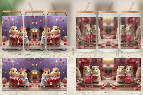 Glass Can Wrap Valentine Cute Hamsters Sublimation artnoy 