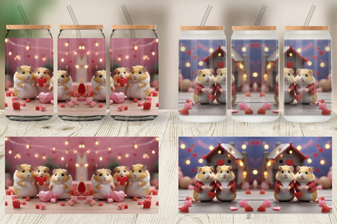Glass Can Wrap Valentine Cute Hamsters Sublimation artnoy 