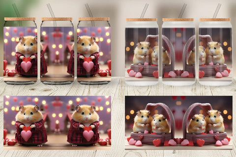 Glass Can Wrap Valentine Cute Hamsters Sublimation artnoy 