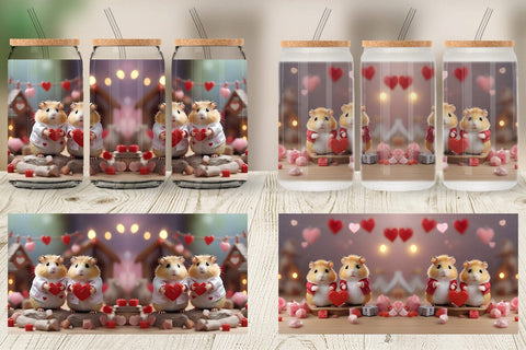Glass Can Wrap Valentine Cute Hamsters Sublimation artnoy 