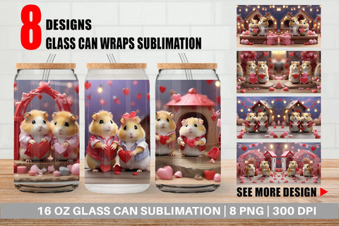Glass Can Wrap Valentine Cute Hamsters Sublimation artnoy 