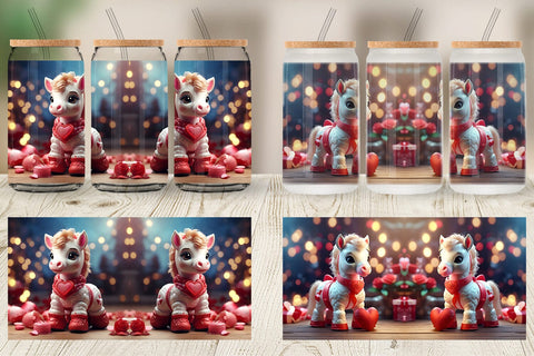 Glass Can Wrap Valentine Cute Horse Sublimation artnoy 