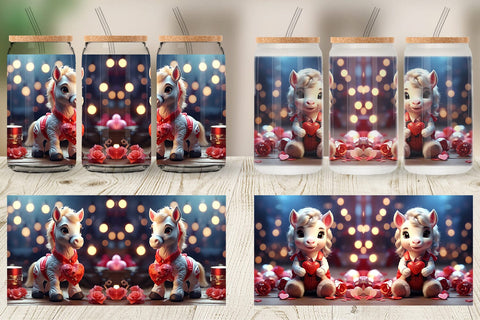 Glass Can Wrap Valentine Cute Horse Sublimation artnoy 