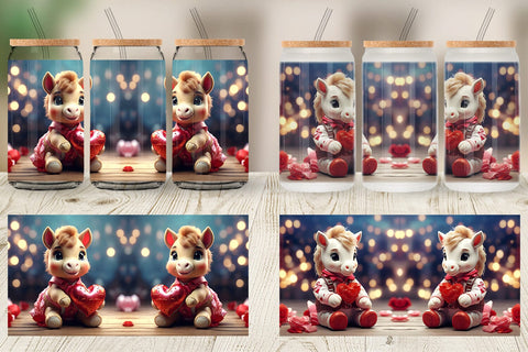 Glass Can Wrap Valentine Cute Horse Sublimation artnoy 
