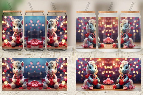 Glass Can Wrap Valentine Cute Horse Sublimation artnoy 