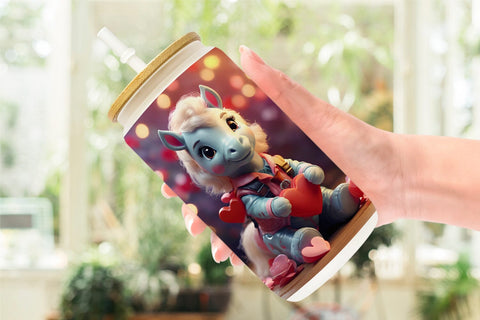 Glass Can Wrap Valentine Cute Horse Sublimation artnoy 