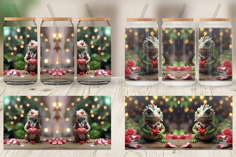 Glass Can Wrap Valentine Cute Iguana Sublimation artnoy 