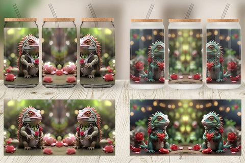 Glass Can Wrap Valentine Cute Iguana Sublimation artnoy 