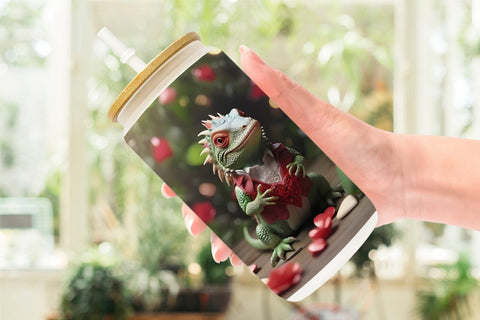 Glass Can Wrap Valentine Cute Iguana Sublimation artnoy 