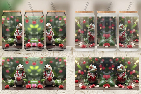 Glass Can Wrap Valentine Cute Iguana Sublimation artnoy 