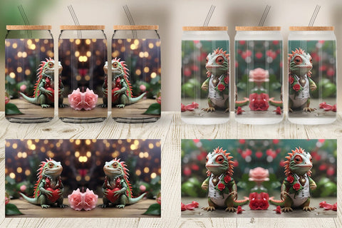 Glass Can Wrap Valentine Cute Iguana Sublimation artnoy 