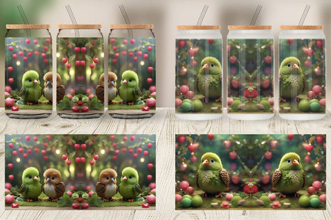 Glass Can Wrap Valentine Cute Kiwi Bird Sublimation artnoy 