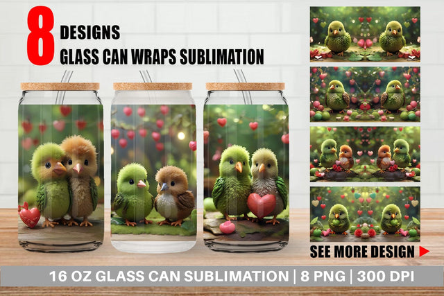 Glass Can Wrap Valentine Cute Kiwi Bird Sublimation artnoy 