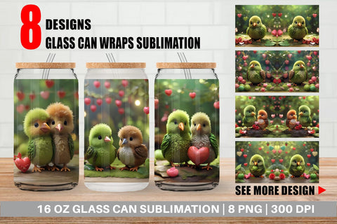 Glass Can Wrap Valentine Cute Kiwi Bird Sublimation artnoy 