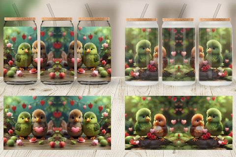 Glass Can Wrap Valentine Cute Kiwi Bird Sublimation artnoy 