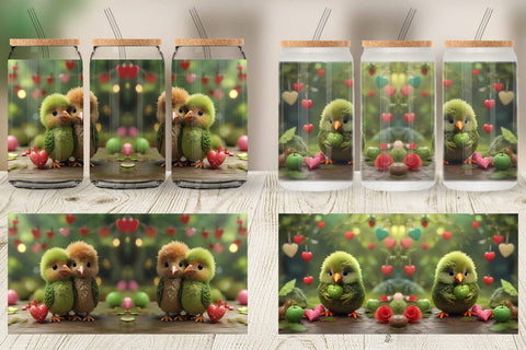 Glass Can Wrap Valentine Cute Kiwi Bird Sublimation artnoy 