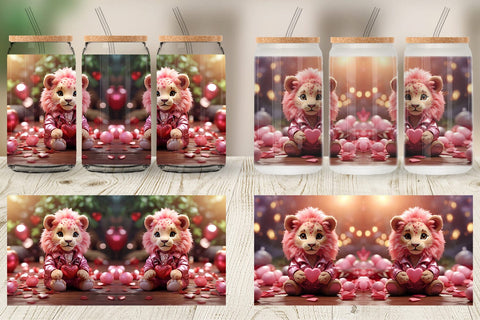 Glass Can Wrap Valentine Cute Lion Sublimation artnoy 