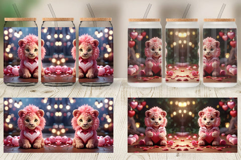 Glass Can Wrap Valentine Cute Lion Sublimation artnoy 