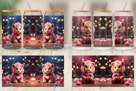 Glass Can Wrap Valentine Cute Lion Sublimation artnoy 