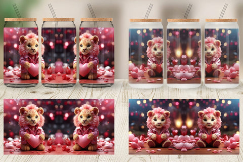 Glass Can Wrap Valentine Cute Lion Sublimation artnoy 
