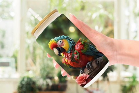 Glass Can Wrap Valentine Cute Macaw Bird Sublimation artnoy 