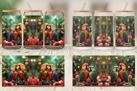 Glass Can Wrap Valentine Cute Macaw Bird Sublimation artnoy 