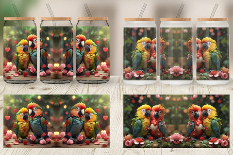 Glass Can Wrap Valentine Cute Macaw Bird Sublimation artnoy 
