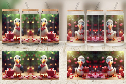 Glass Can Wrap Valentine Cute Stork Bird Sublimation artnoy 
