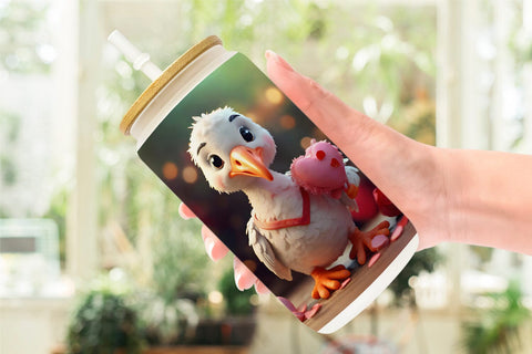 Glass Can Wrap Valentine Cute Stork Bird Sublimation artnoy 