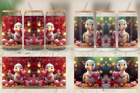 Glass Can Wrap Valentine Cute Stork Bird Sublimation artnoy 