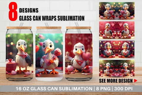 Glass Can Wrap Valentine Cute Stork Bird Sublimation artnoy 