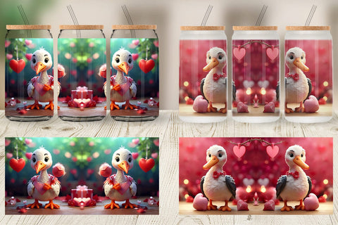 Glass Can Wrap Valentine Cute Stork Bird Sublimation artnoy 