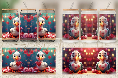 Glass Can Wrap Valentine Cute Stork Bird Sublimation artnoy 