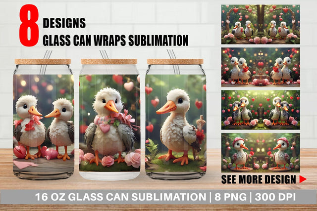 Glass Can Wrap Valentine Cute Stork Sublimation artnoy 
