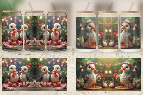Glass Can Wrap Valentine Cute Stork Sublimation artnoy 