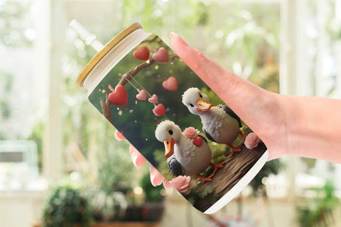 Glass Can Wrap Valentine Cute Stork Sublimation artnoy 