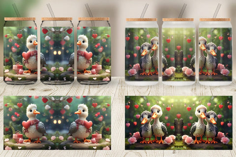 Glass Can Wrap Valentine Cute Stork Sublimation artnoy 