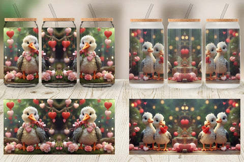 Glass Can Wrap Valentine Cute Stork Sublimation artnoy 