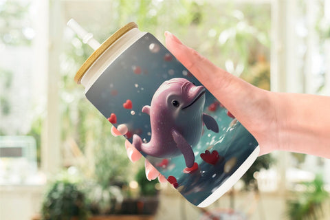 Glass Can Wrap Valentine Cute Whale Sublimation artnoy 