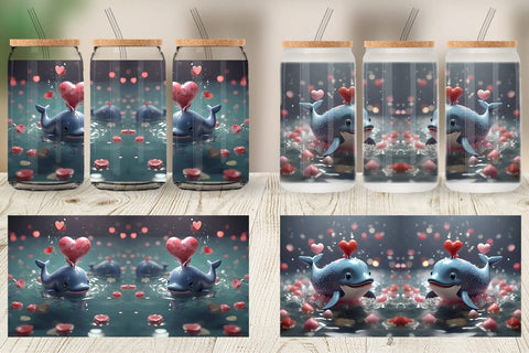 Glass Can Wrap Valentine Cute Whale Sublimation artnoy 